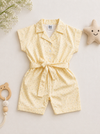 MINI AURA Girls Polka Dot Jumpsuit with Waist Belt – Butter Yellow
