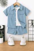 Plush-Boys Short and Shirt Set - Ice Blue