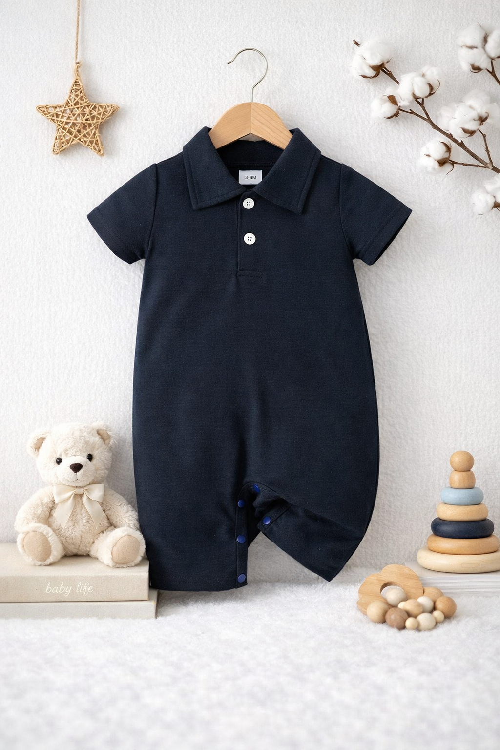 Plush-Polo Romper - Blue