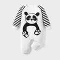 Plush-Printed Romper - Black Stripes Panda