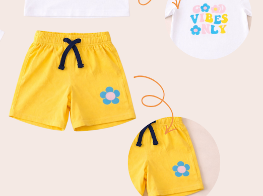 Nifty Basics Girls T-Shirt and Shorts Set (Good Vibes Only) – White & Yellow