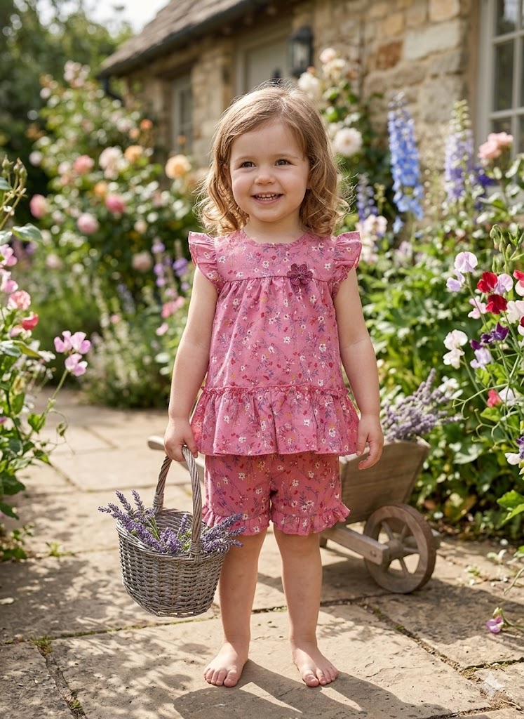 MINI AURA Girls Frock and Short (Floral Print) – Pink