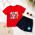 Nifty Basics Girls T-Shirt and Shorts Set (Good Vibes Only) – Red