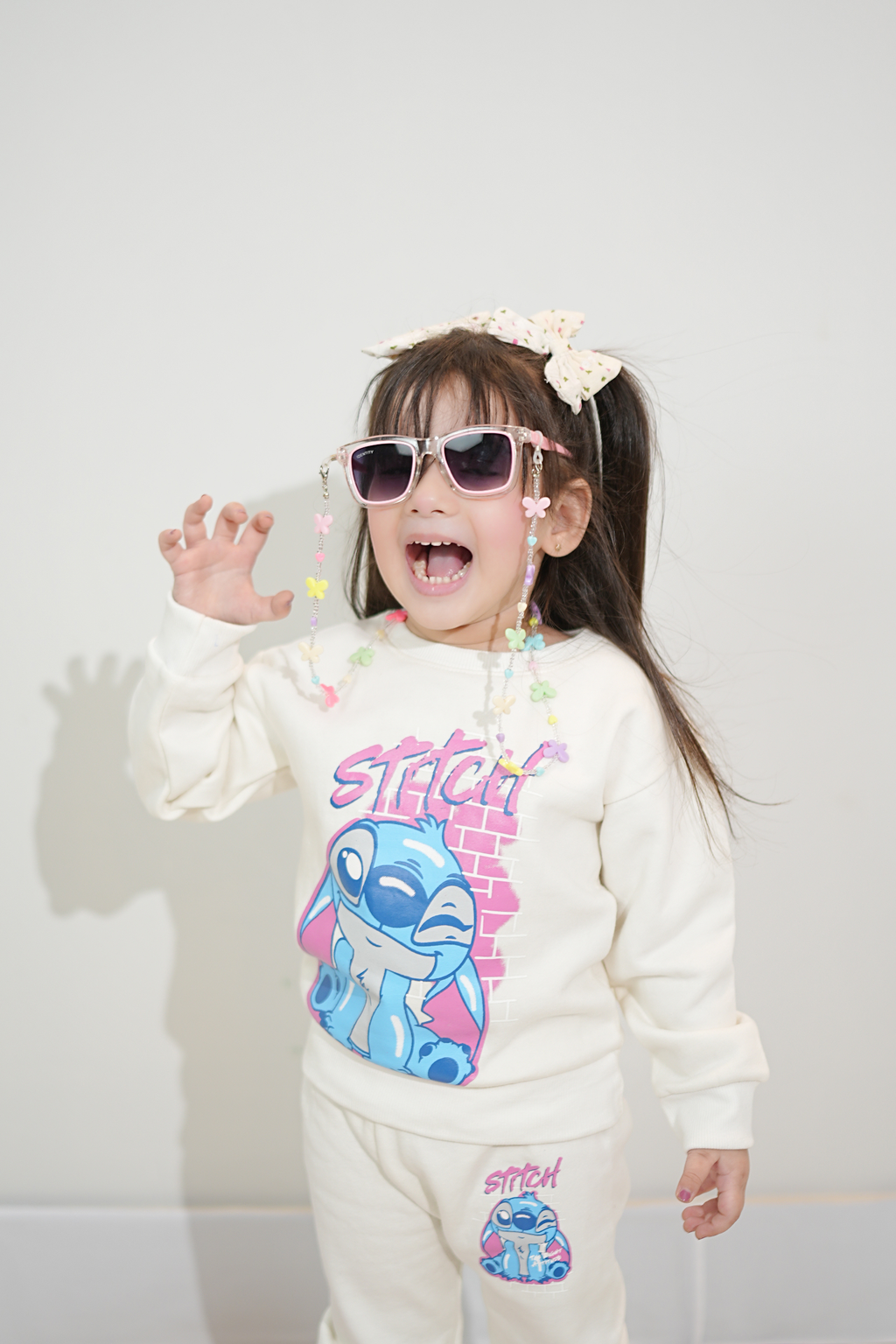 Plush  Fleece Shirt & Trouser - Stitch in White