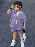Plush-Boys Short and Shirt Set - Purple