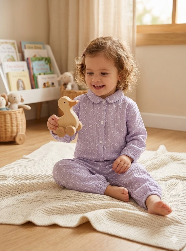 Mini Aura Girls Shirt and Trouser Set (Mini Floral Print) – Lavender