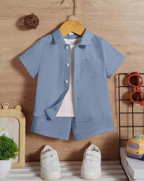 Plush-Boys Short and Shirt Set - Blue
