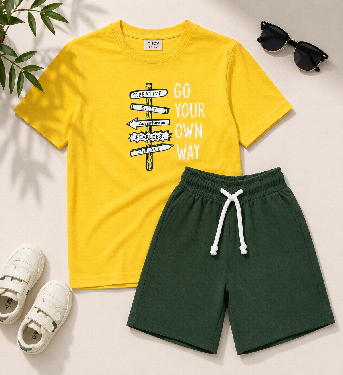 Basics by Nifty Boys T-Shirt & Shorts Set (Go Your Own Way ) – Yellow & Black