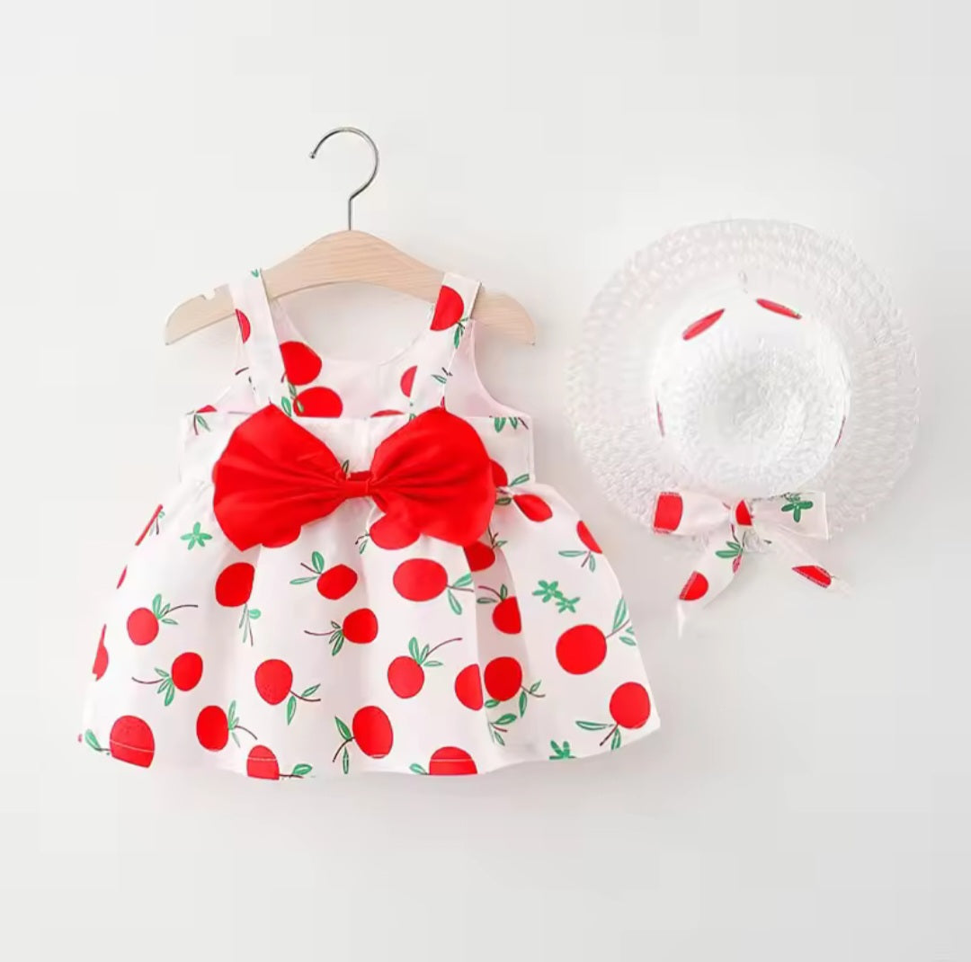 Baby Girl 2PCS ALL OVER PRINT SLEEVELESS DRESS WITH HAT