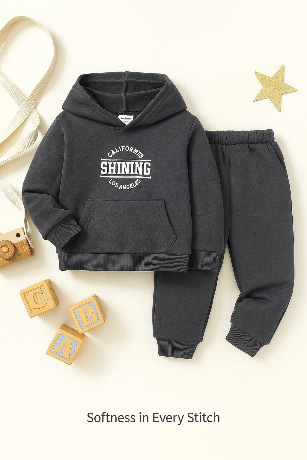 Plush Hoodied Fleece Shirt & Trouser - Shining in Charcoal Grey