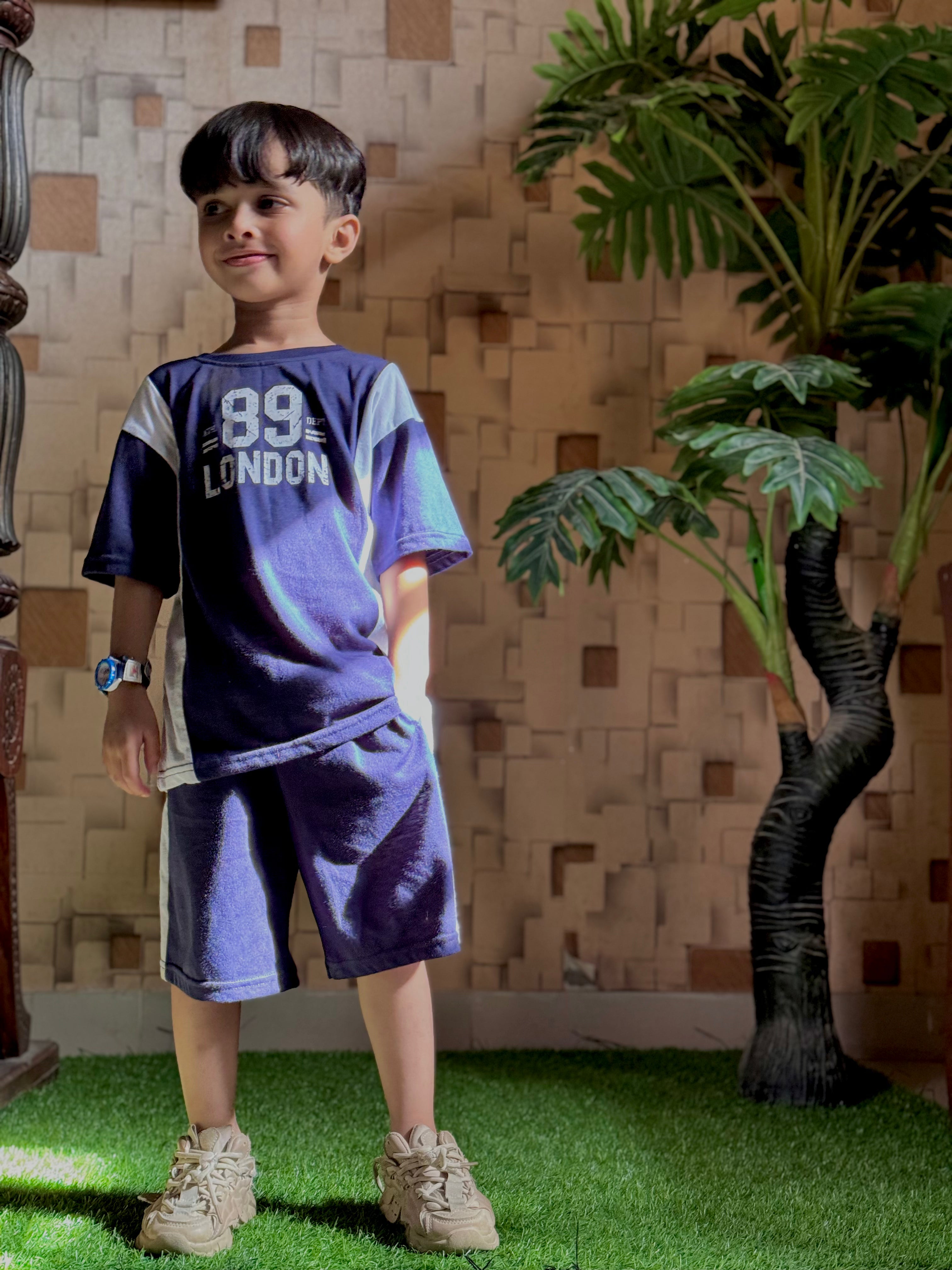 Nifty Basics Boys T-Shirt and Shorts Set (89 London) – Navy Blue & White
