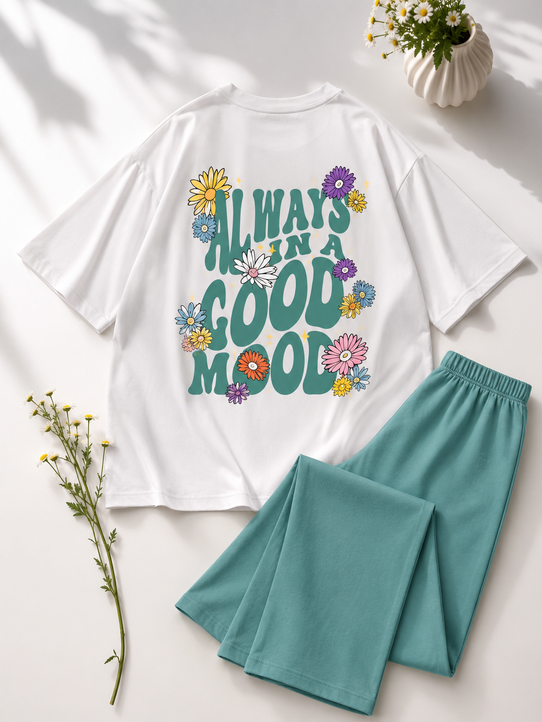 PLUSH-Nifty Basics Premium - Good Mood in Mint Green Contrast with Flapper Trousers