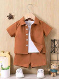 Plush-Boys Short and Shirt Set - Brown
