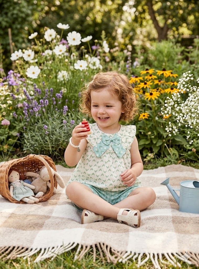 Mini Aura Girls Top and Shorts Set (Leaf Bow Contrast) – Mint