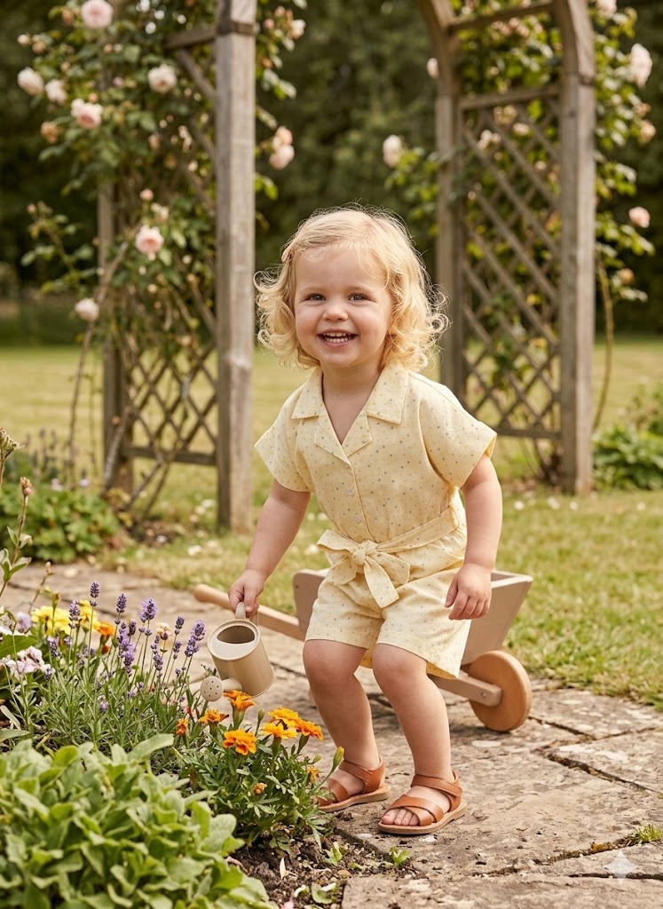 MINI AURA Girls Polka Dot Jumpsuit with Waist Belt – Butter Yellow