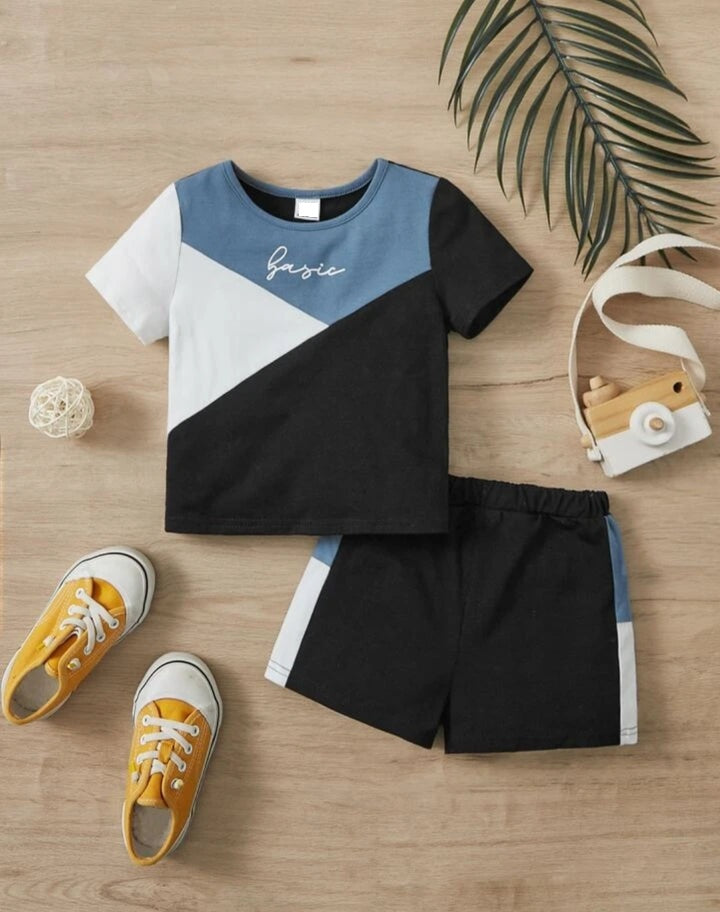 Shirt and Short Set - Blue Contrast Triangles
