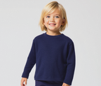 Plush Round Neck Style Ribbed Knit Sweat Set-Dark Blue