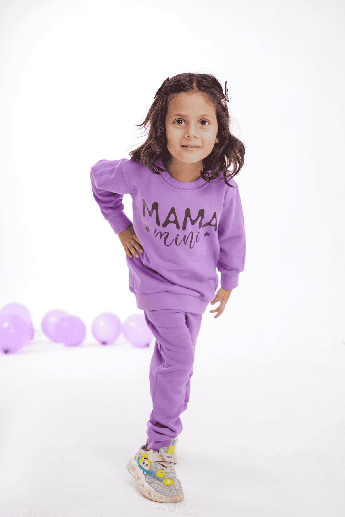 Plush Round Neck - Mama's Mini Fleece Basic Set Purple