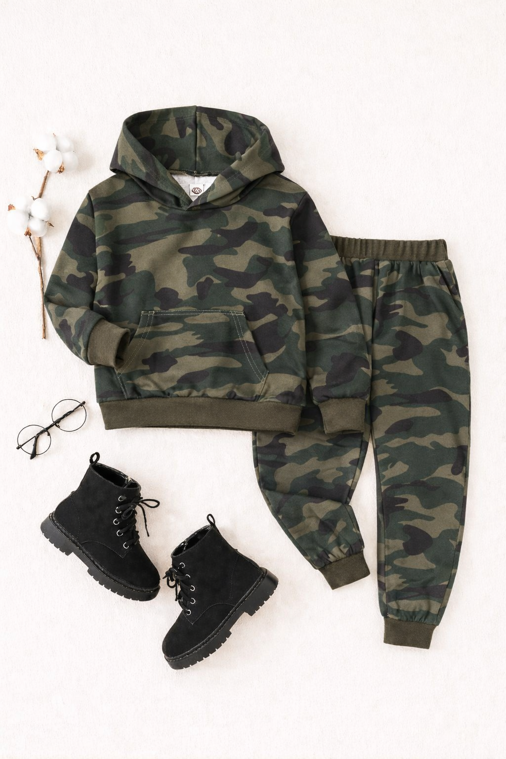 Plush - Hoodied Fleece Shirt & Trouser - Camouflage Rustic Green