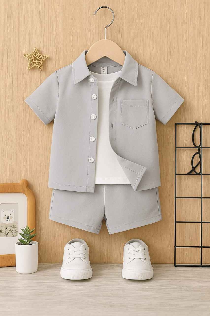 Plush-Boys Short and Shirt Set - Charcoal