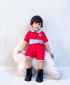 Plush-Baby Plaid Polo Shirt & Shorts-Red-Blue