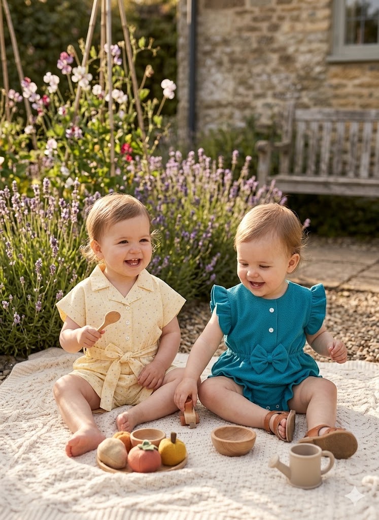 Mini Aura Girls Textured Frill Romper – Teal Blue