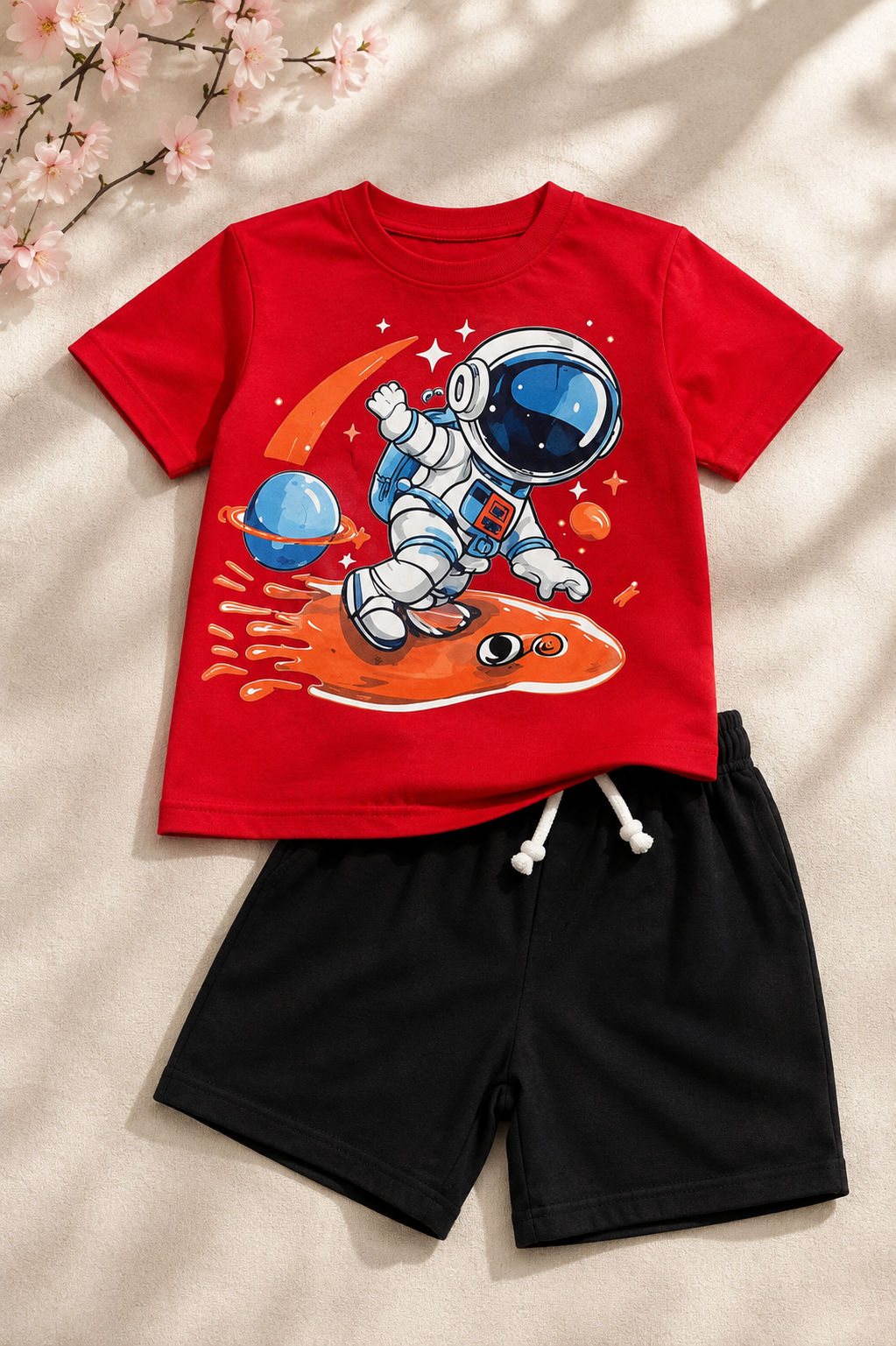 Boys Red & Black Space Explorer T-Shirt & Shorts Set