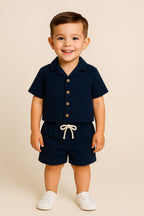 BOYS SHIRT SHORT SUMMER SET BLUE
