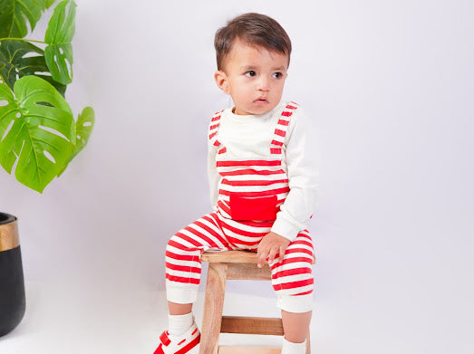 Plush-Printed Rompers - Striped - Red