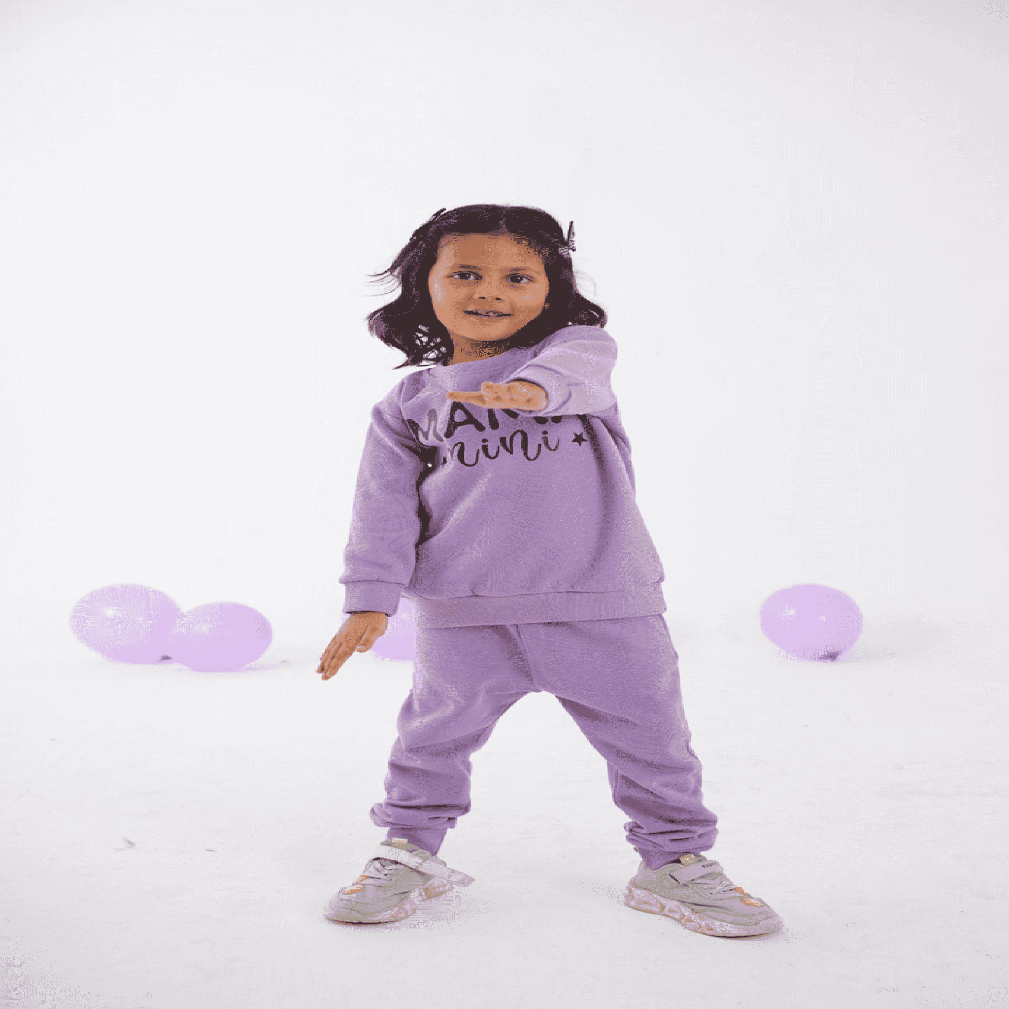 Plush Round Neck - Mama's Mini Fleece Basic Set Purple