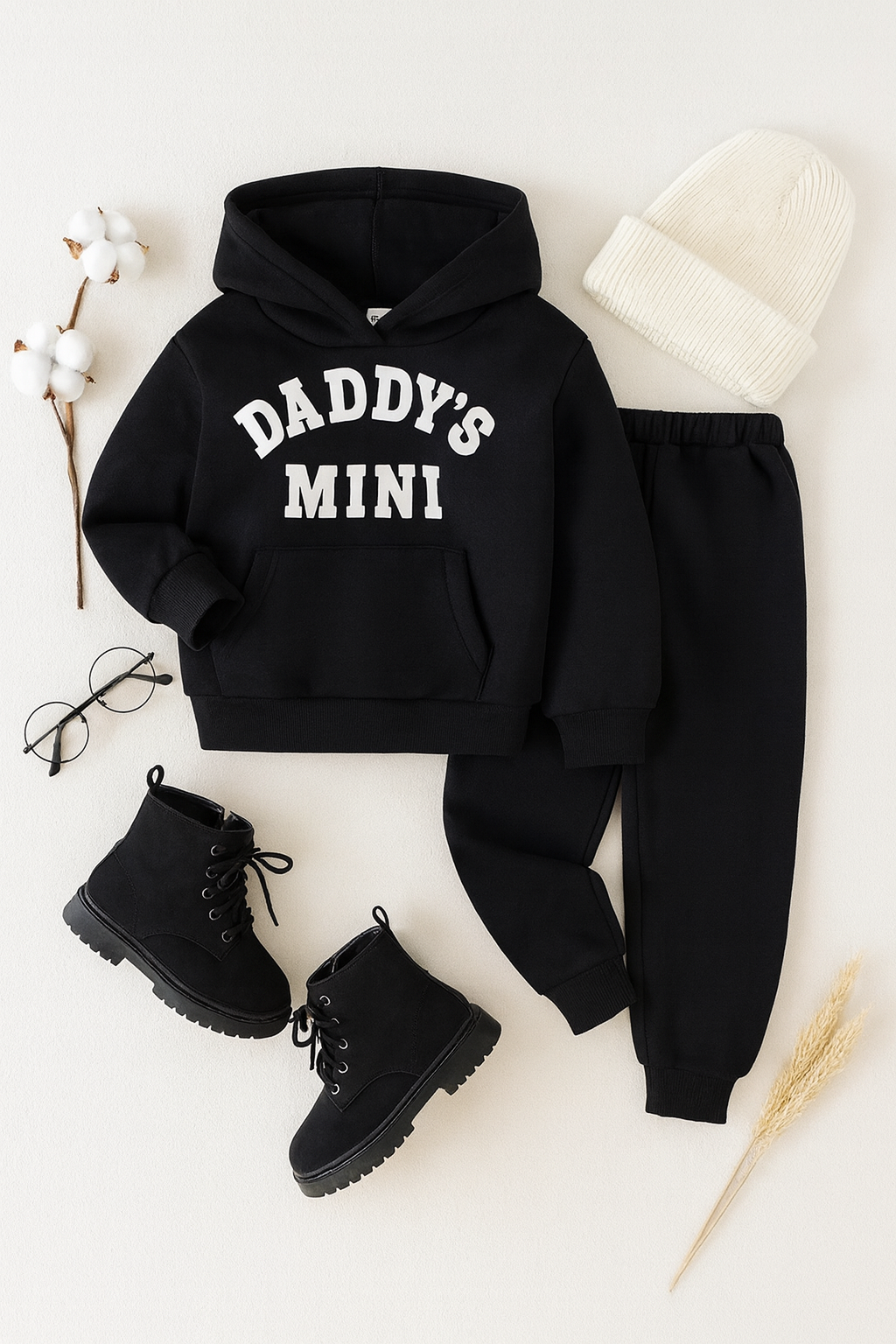 Plush - Hoodied Fleece Shirt & Trouser - Daddys Mini in Black