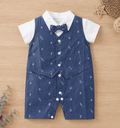Mini Aura Printed Vest Romper with Bow Tie for Baby Boy