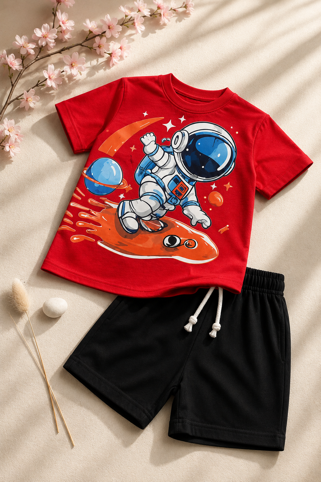 Boys Red & Black Space Explorer T-Shirt & Shorts Set