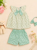 Mini Aura Girls Top and Shorts Set (Leaf Bow Contrast) – Mint