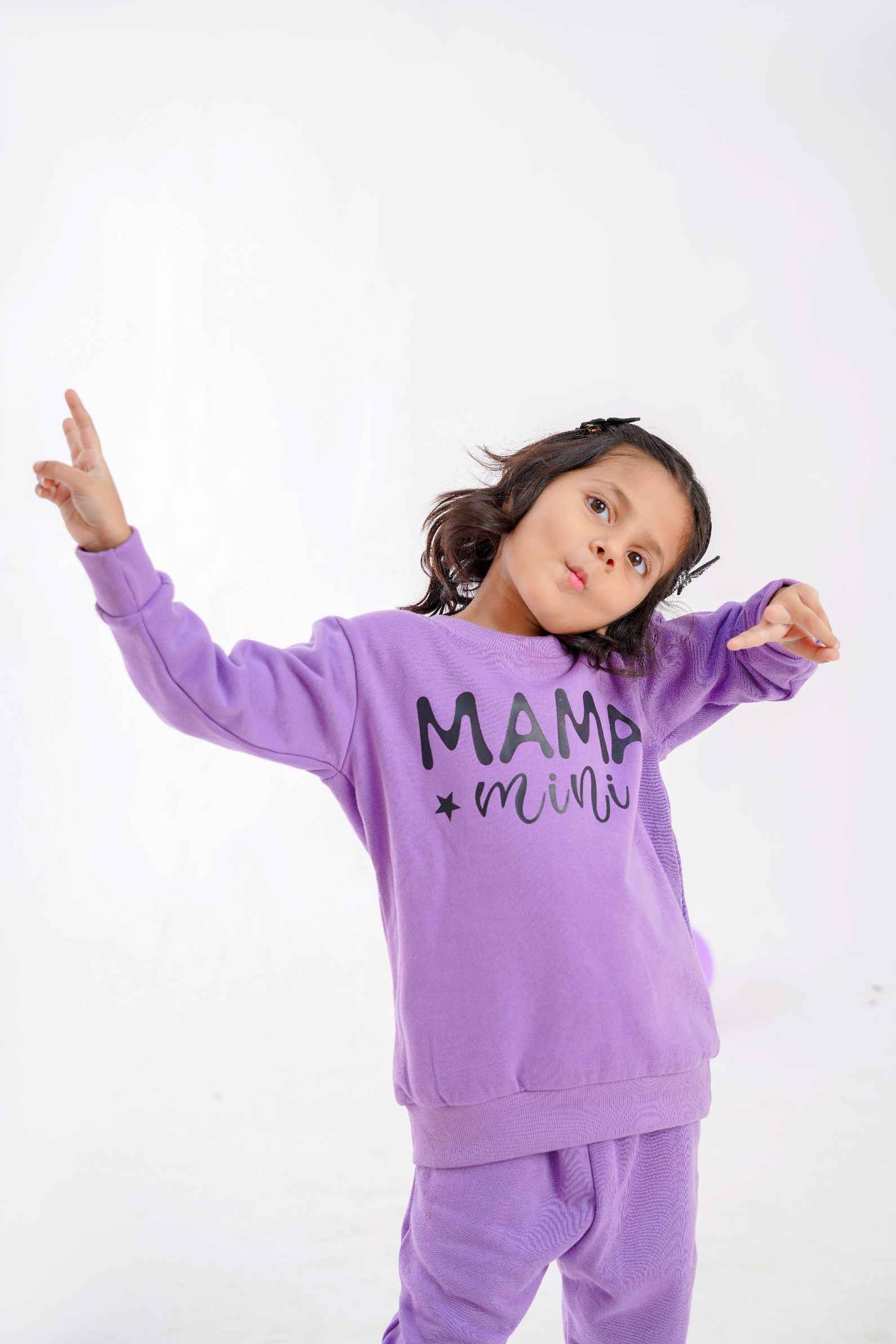 Plush Round Neck - Mama's Mini Fleece Basic Set Purple