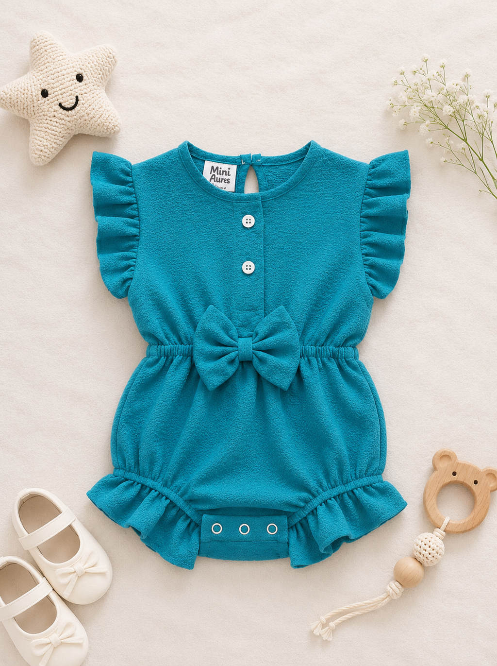 MINI AURA Girls Textured Frill Romper ( Plain ) – Green