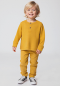 Plush Round Neck Style Ribbed Knit Basic Set - Yellow