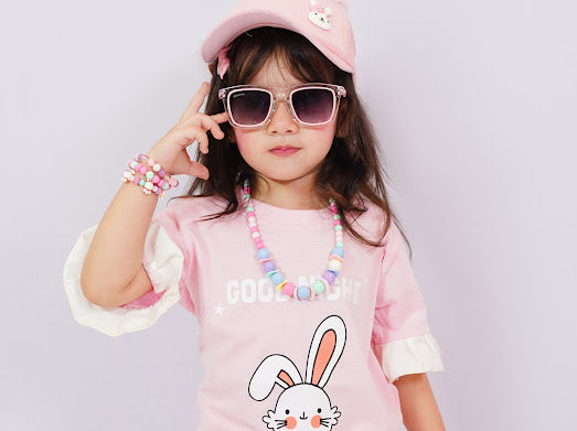 Girls Peach Bunny Print T-Shirt & Trouser Set