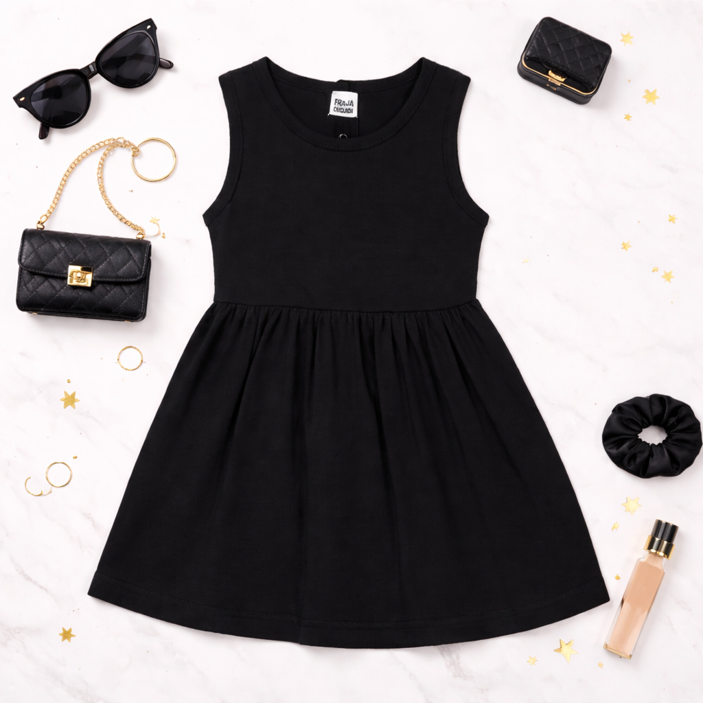 PLUSH-SUMMER DRESS - PLAIN IN BLACK