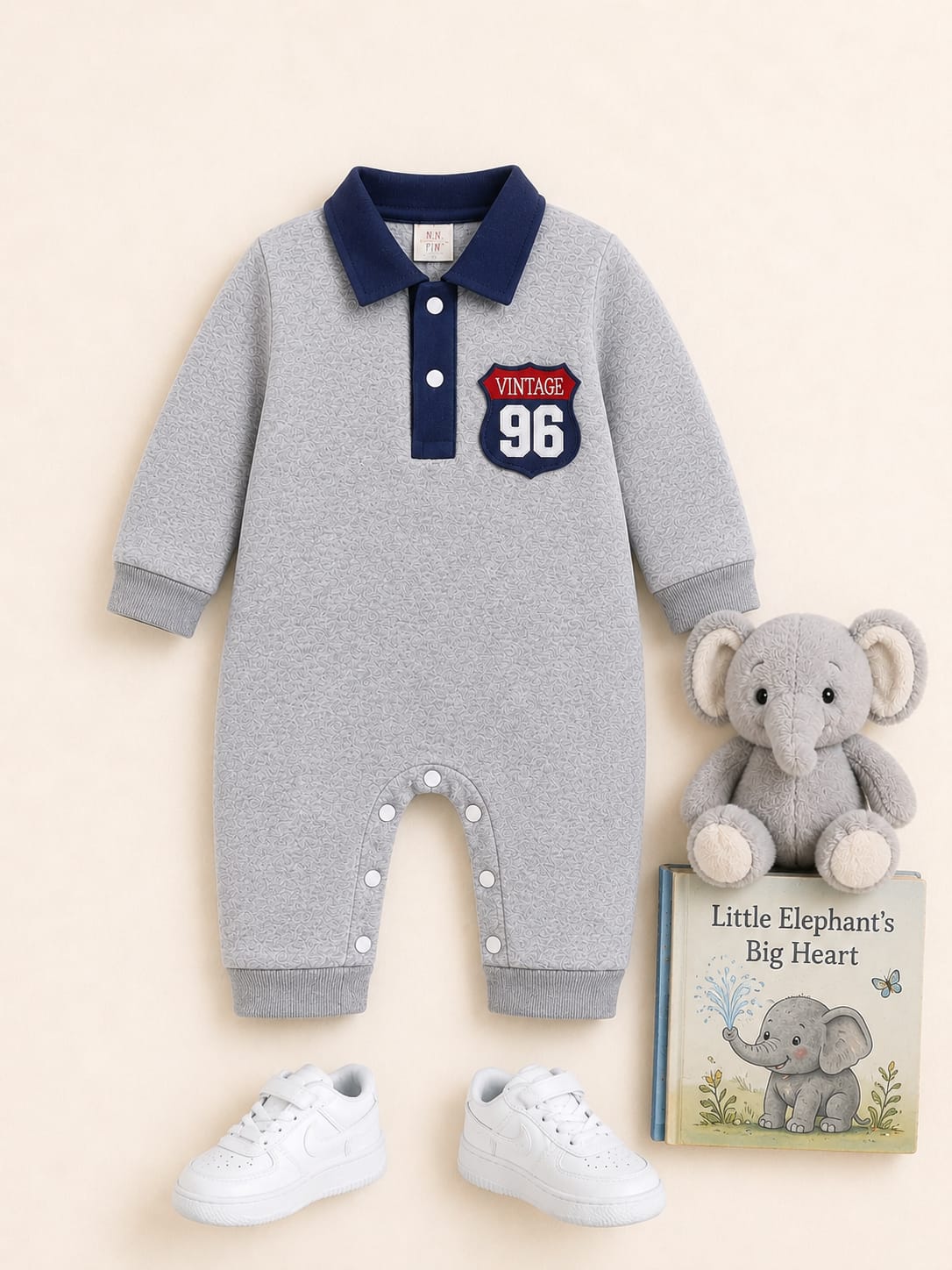 Plush-Polo Romper - Grey Vintage 96