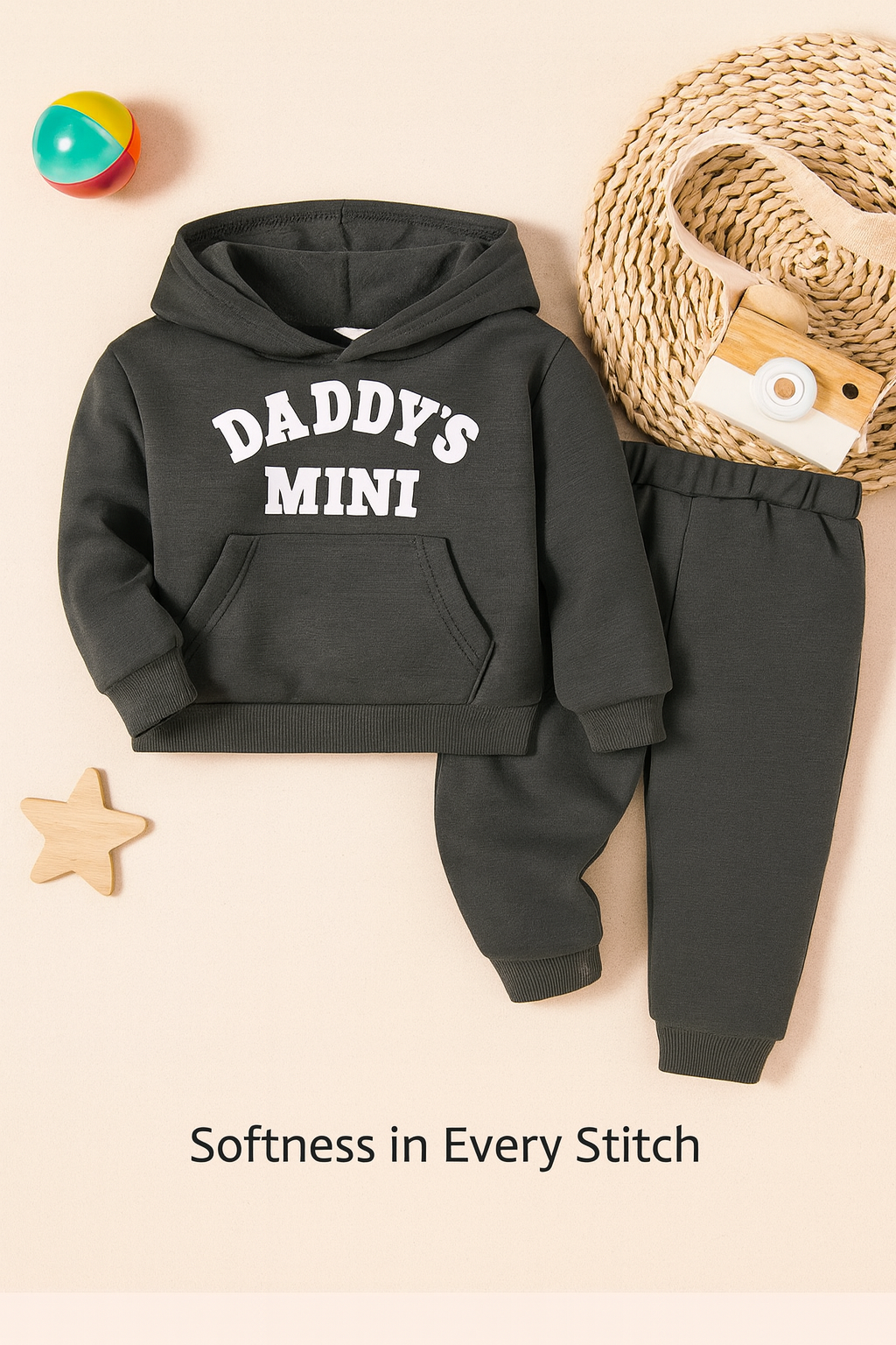 Plush Hoodied Fleece Shirt & Trouser - Daddys Mini in Charcoal Grey