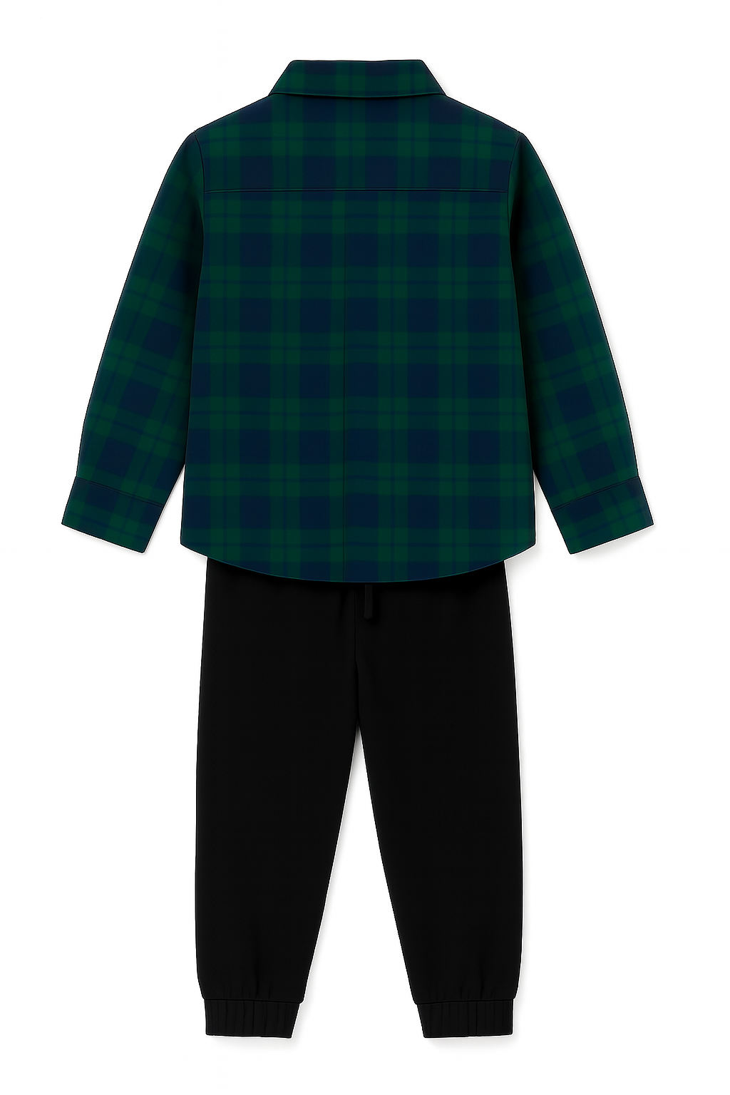 BOYS GREEN & BLUE PLAID SHIRT WITH BLACK JOGGER SET