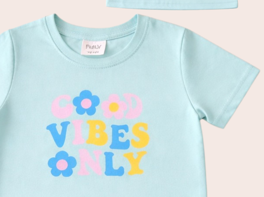 Nifty Basics Girls T-Shirt and Shorts Set (Good Vibes Only) – Mint Green