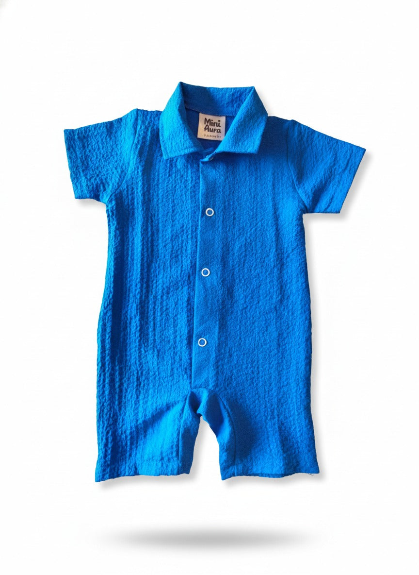 MINI AURA Boys Textured Romper – Royal Blue