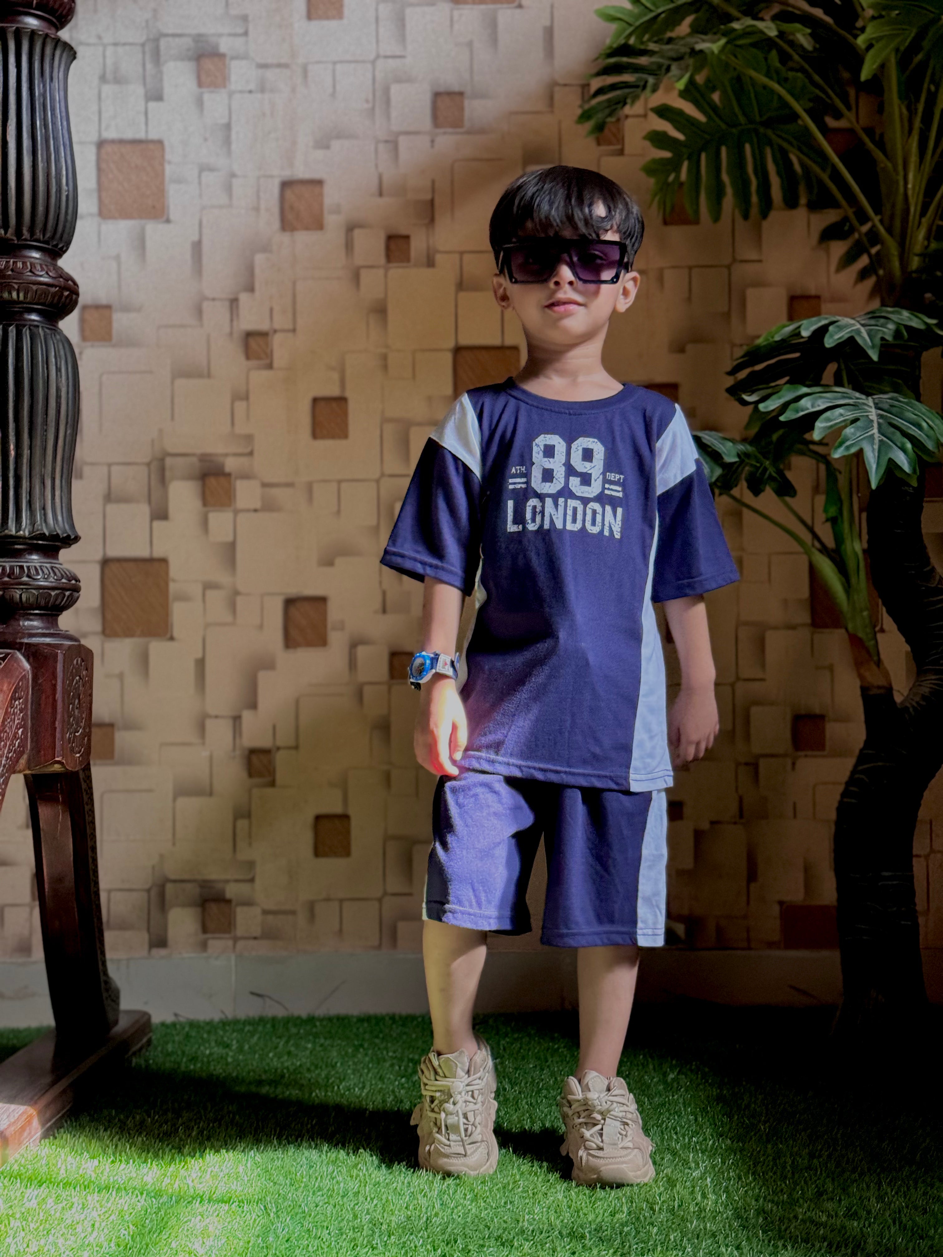 Nifty Basics Boys T-Shirt and Shorts Set (89 London) – Navy Blue & White