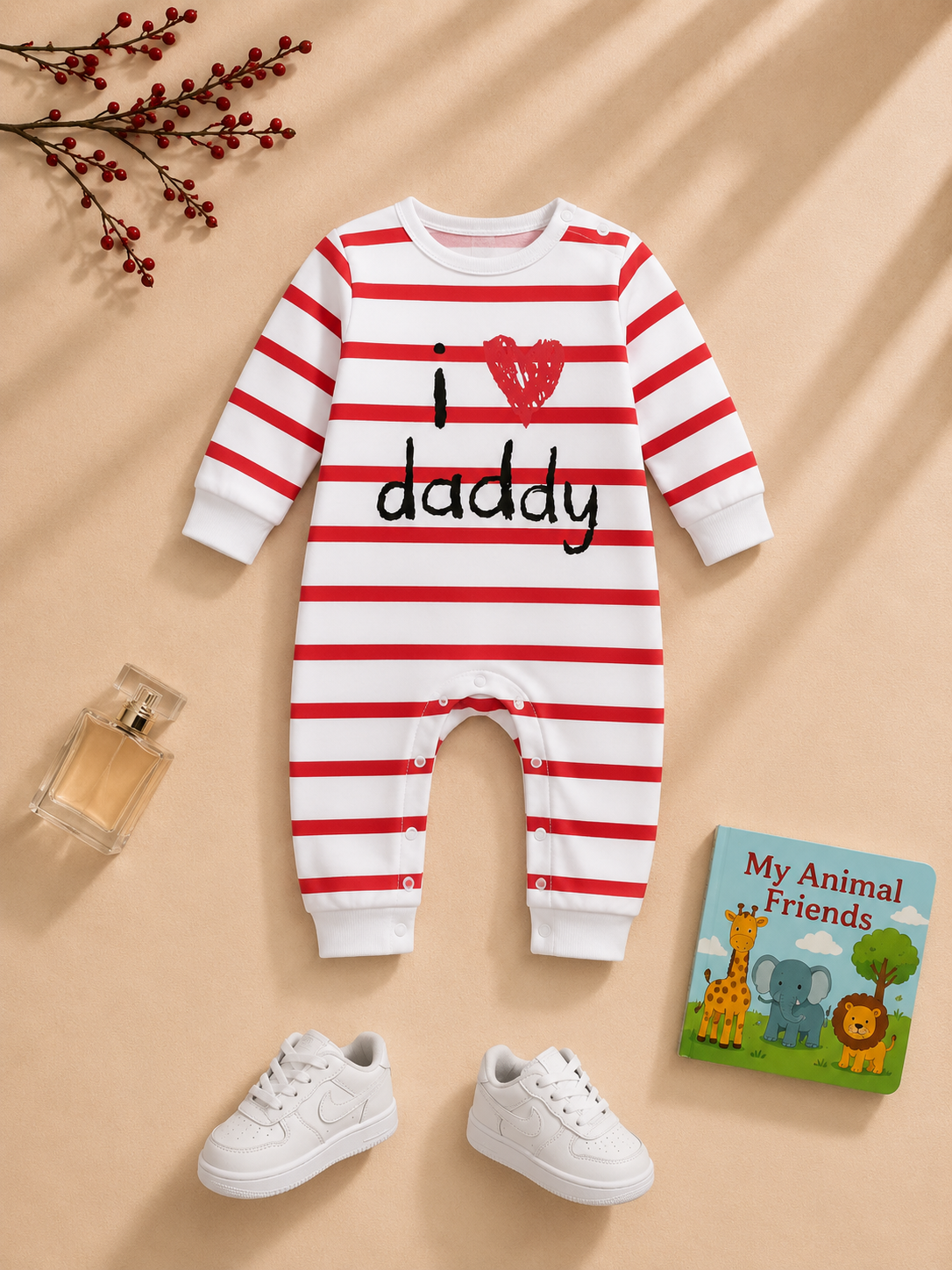 Plush-Printed Rompers - White - I love Daddy