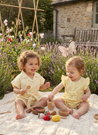 MINI AURA Girls Polka Dot Jumpsuit with Waist Belt – Butter Yellow