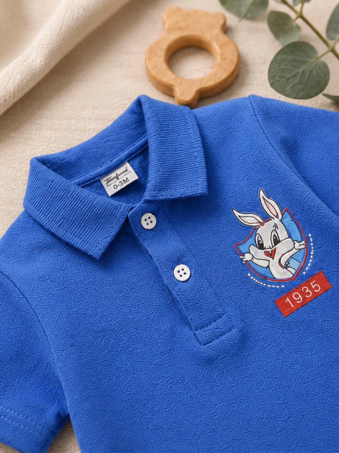 Plush-Polo Romper - Blue