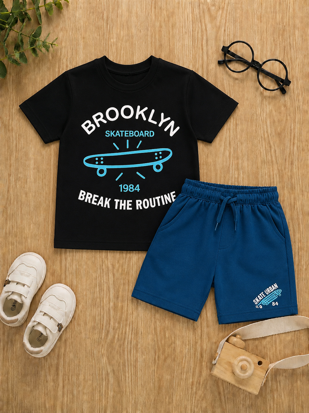 BOYS SHIRT SHORT SUMMER SET-Blue