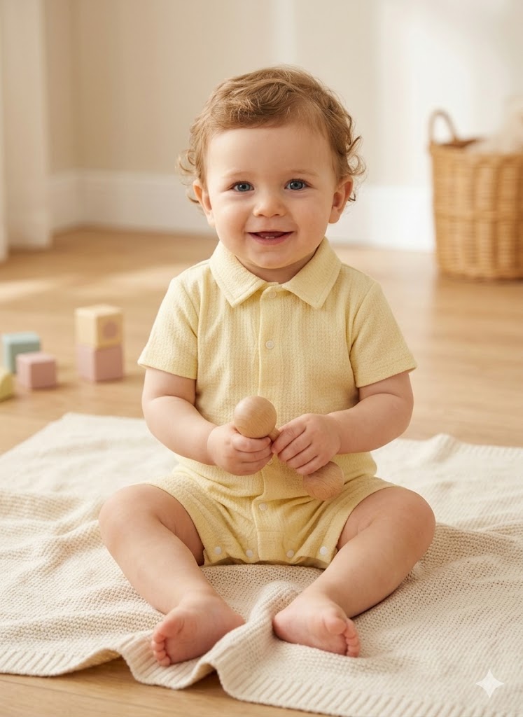 MINI AURA Boys Textured Romper – Butter Yellow